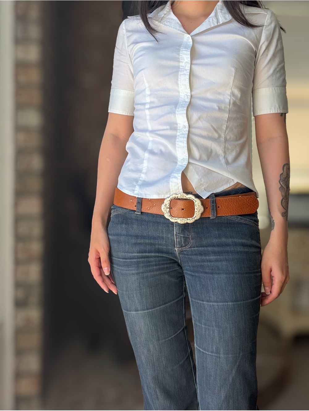 Unique Funky Silver Tone Studded Brown Genuine Italian Leather Belt